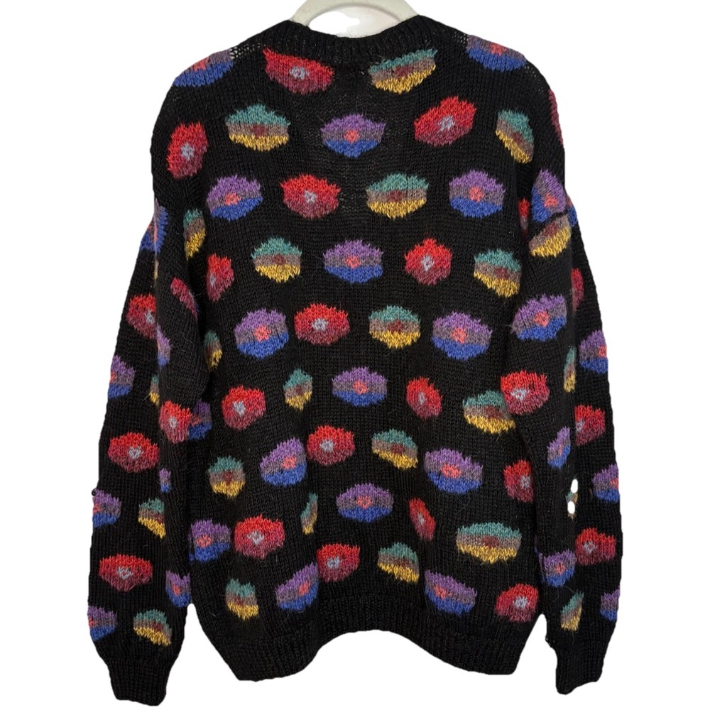 Vintage Peruvian Connection Sweater Womens Large Black Bright Floral *Flawed - Picture 2 of 15